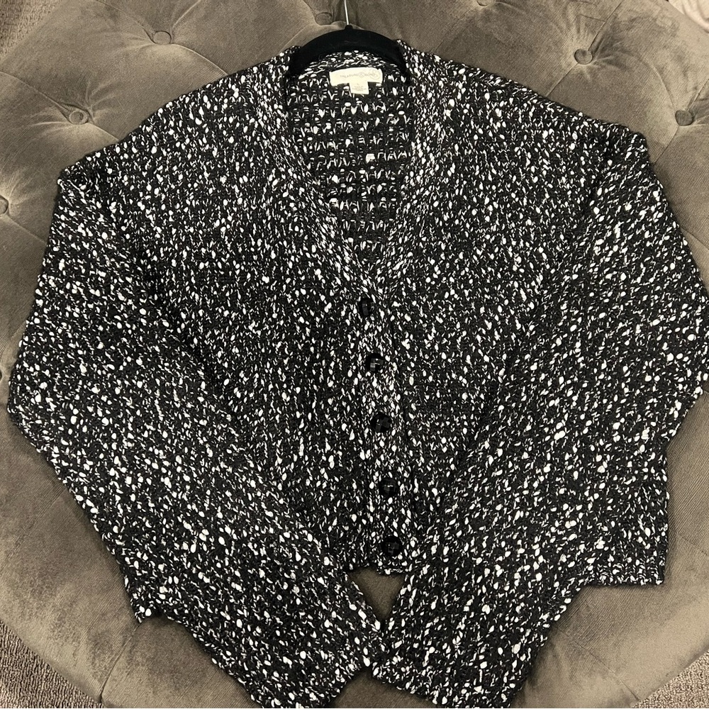 Treasure & Bond Black & White Metallic Cropped Cardigan